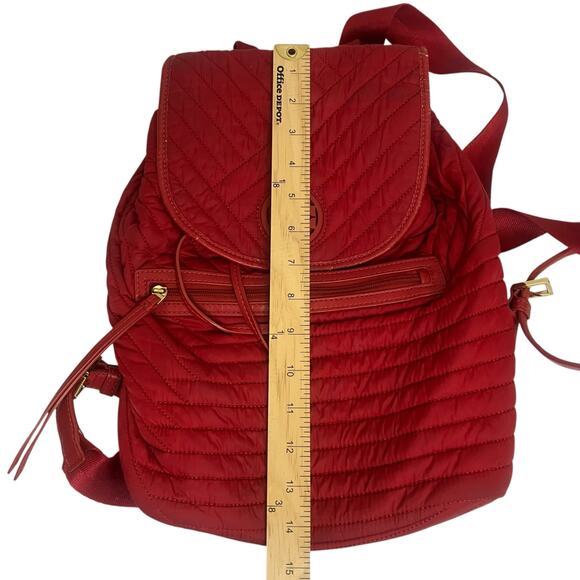 Tory Burch Red Backpack Leather Quilted Nylon Bag - Picture 12 of 13